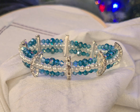 Blue and White Elastic Bracelet