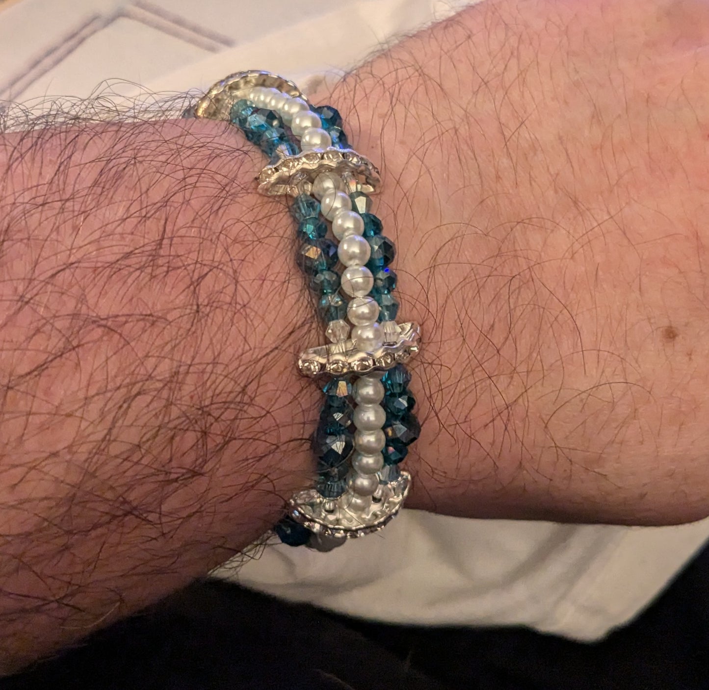 Blue and White Elastic Bracelet